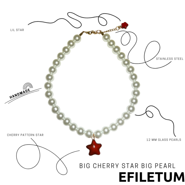 NASZYJNIK Z DUŻYCH PEREŁ Z DUŻĄ WISIENKOWĄ GWIAZDKĄ