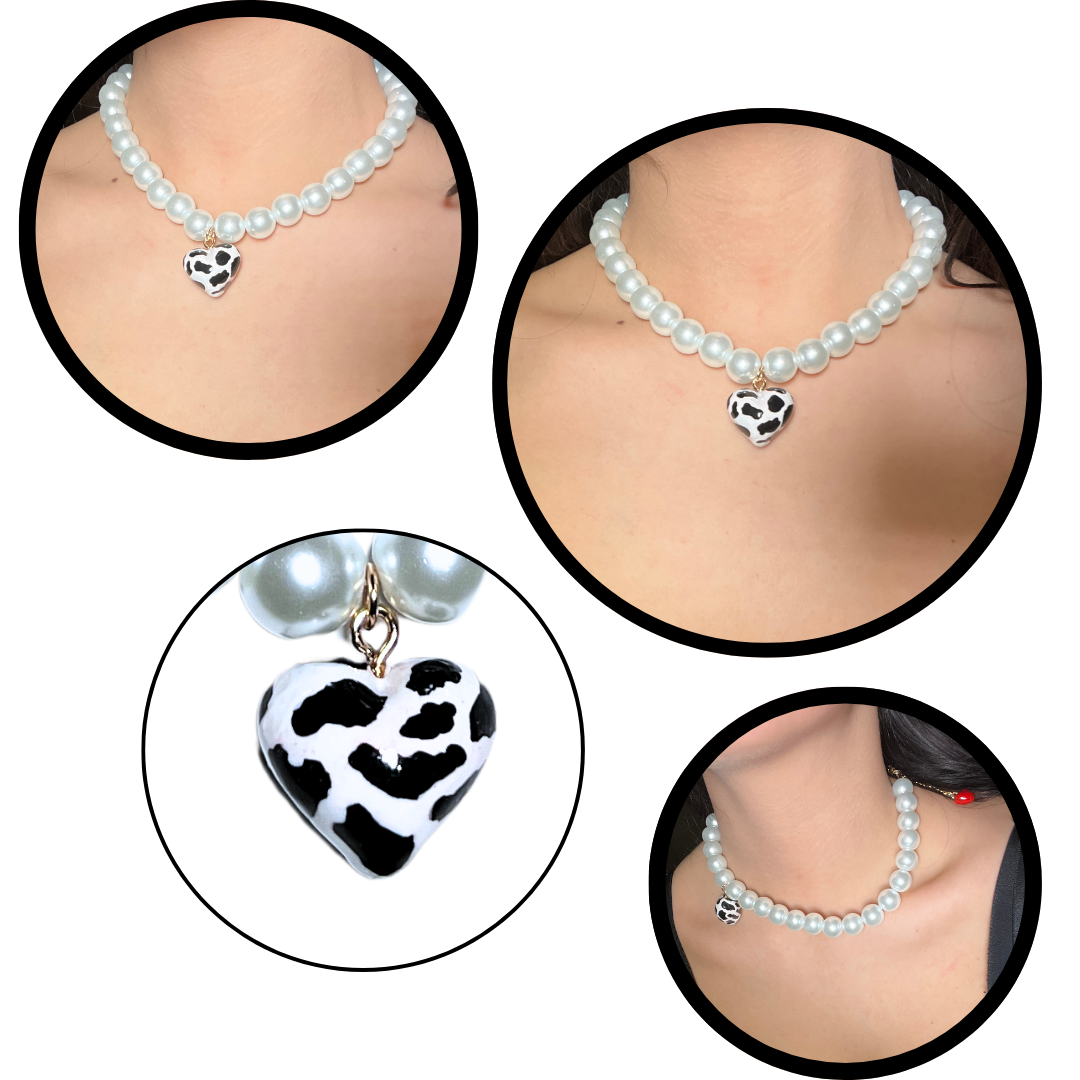 NASZYJNIK Z DUŻYCH PEREŁ Z DUŻYM SERCEM KRÓWKA - obrazek 3