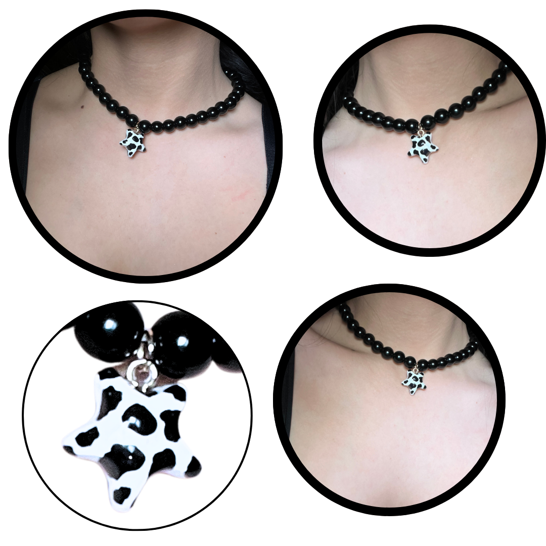 NASZYJNIK Z CZARNYCH PEREŁ Z GWIAZDKĄ KRÓWKA - obrazek 3