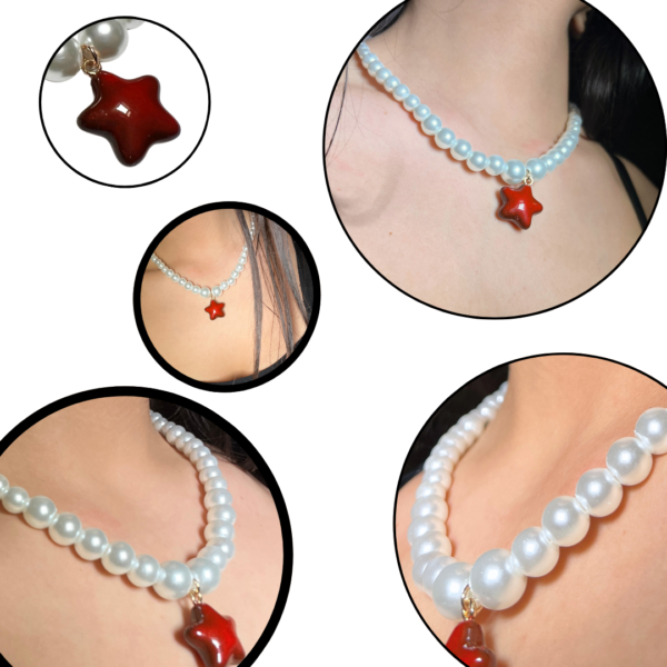 STOPNIOWANY NASZYJNIK Z PEREŁ Z WIŚNIOWĄ GWIAZDKĄ