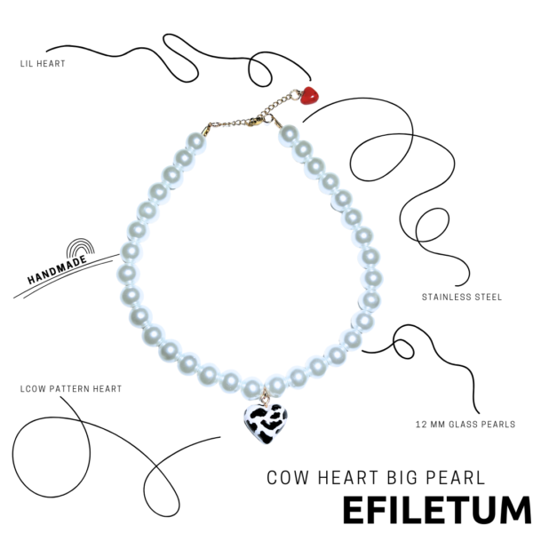 NASZYJNIK  Z DUŻYCH PEREŁ Z DUŻYM SERCEM KRÓWKA