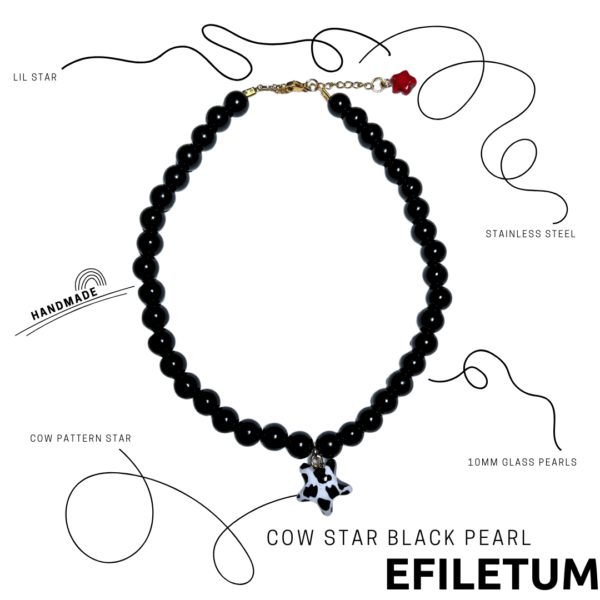 NASZYJNIK Z CZARNYCH PEREŁ Z GWIAZDKĄ KRÓWKA