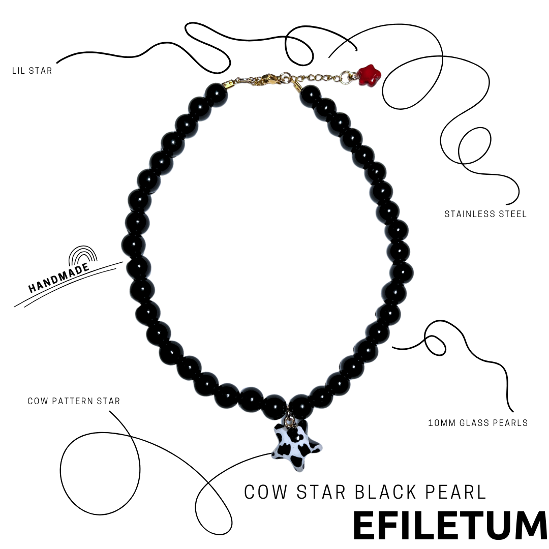 NASZYJNIK Z CZARNYCH PEREŁ Z GWIAZDKĄ KRÓWKA