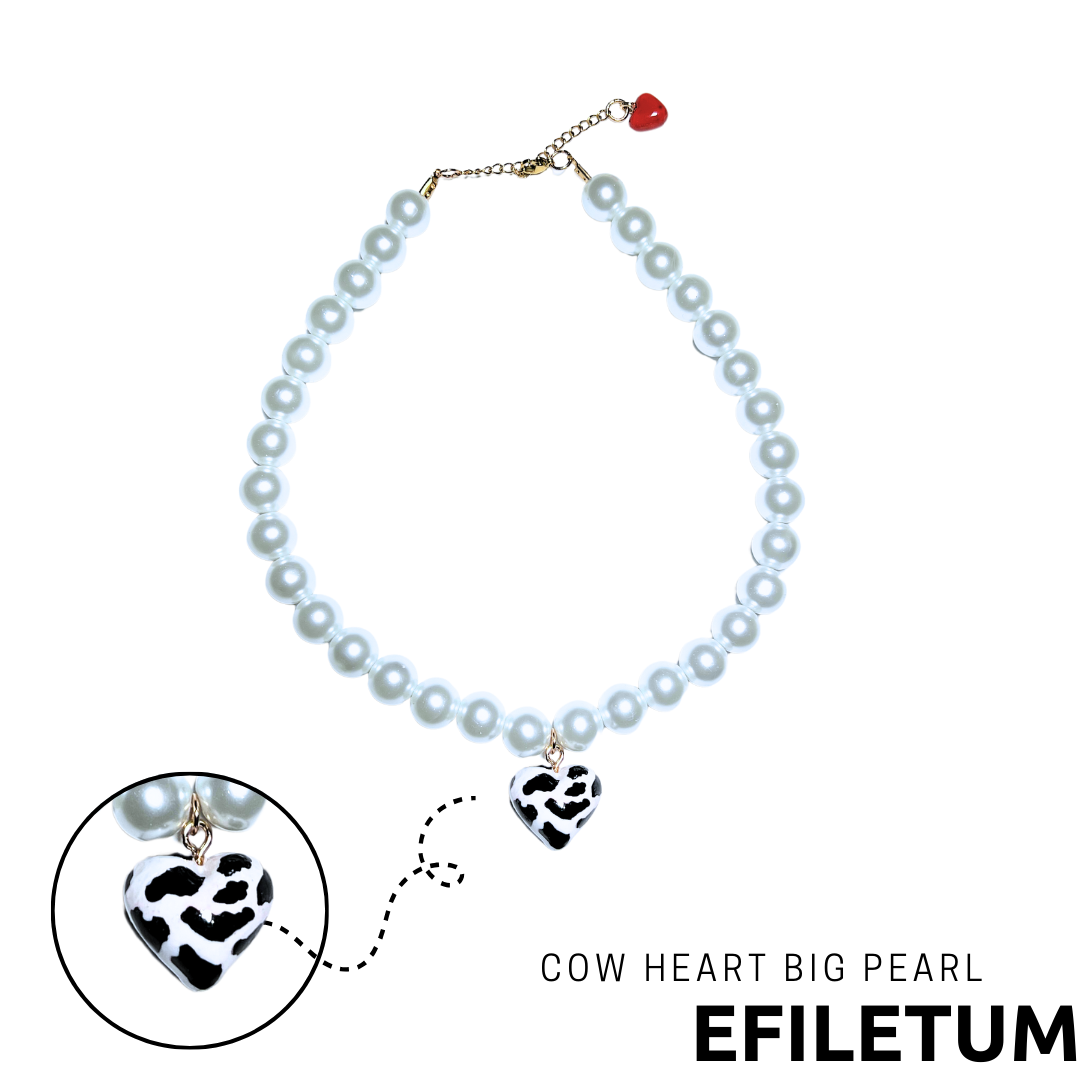NASZYJNIK Z DUŻYCH PEREŁ Z DUŻYM SERCEM KRÓWKA - obrazek 2