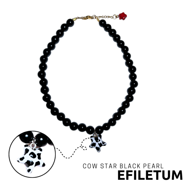 NASZYJNIK Z CZARNYCH PEREŁ Z GWIAZDKĄ KRÓWKA